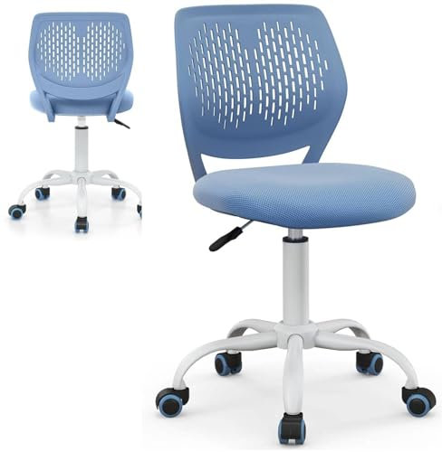 Maxmass Home Office Kids Desk Chair, Height Adjustable Computer Chairs with Gas Lift and Coloured PU Casters, Swivel Mesh Seat for Working and Studying (Blue)
