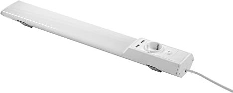 LEDVANCE LINEAR Flat Socket USB 54CM Unterschrankleuchte, grau, 10W, 1100lm, eingebaute EU-Steckdose + zwei USB-Anschlüsse, integriertes LED-Modul mit kaltweißer Lichtfarbe (4000K), Schutzklasse IP20