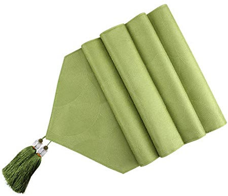 EHOMERY Tischläufer Plüsch, Tischband Tüll Grün Quaste Dreieck Faden Tischläufer Cotton 35x183CM