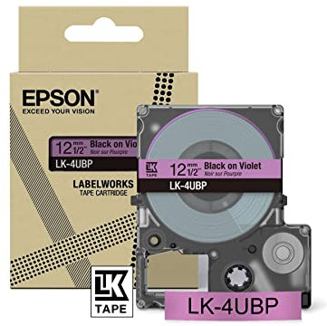 Epson Etikettenkassette, mattes Beschriftungsband LK-4GBJ schwarz auf grün, langlebiges Band für Epson LabelWorks Etikettendrucker, wasser- & verschleißfest, 8 m x 12 mm