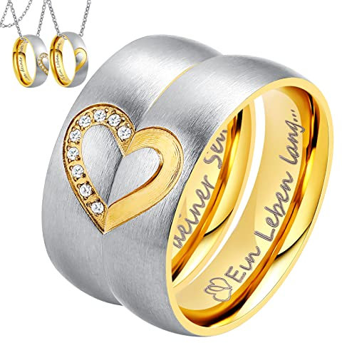 Wycian Titanringe Eheringe, Hochzeitsringe Gold Ringe für Paare Gravur EIN Leben lang...an deiner Seite