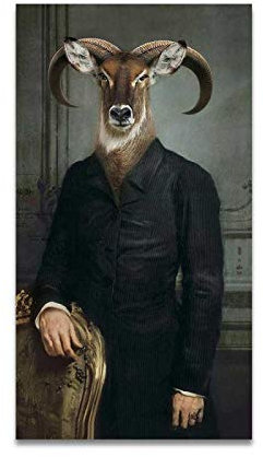 BIEMBI Leinwand Gemälde Retro Nostalgie Gentleman Schaf Gemälde Wandkunst Tier Poster und Drucke für Wohnzimmer Wohnkultur 20x40cm Rahmenlos