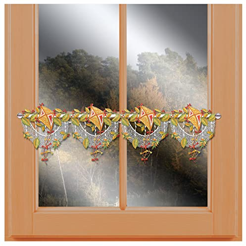 kollektion MT Feenhaus-Scheibengardine Drachen im Herbstwind Vogtländischer Spitze Scheibenhänger Herbstdeko 19 x 48 cm
