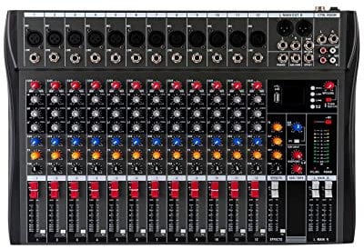 12 Live Audio bluetooth Audio Mixer DJ Sound Controller für Computer Recording 12-Kanal Studio Audio Mixer mit XLR Mikrofon Sockel, 48V Netzteil