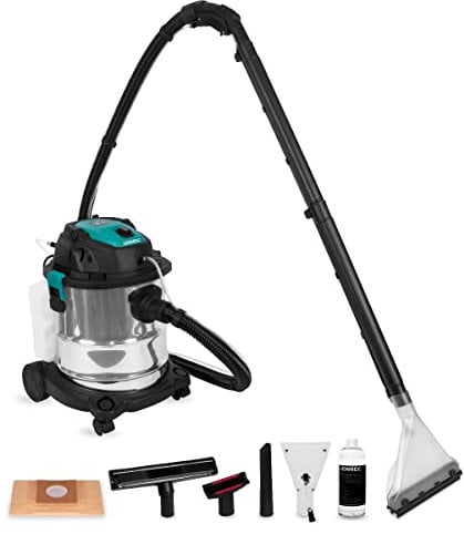 VONROC Limpiador de alfombras 1400W - aspirador - para aspirar en húmedo y en seco - incl. detergente, bolsa de polvo y varias boquillas