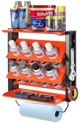 Wallmaster 8 Can Holes & 2 Shelf Heavy Duty Paint Bottle Organizer for Garage & Home, Orange