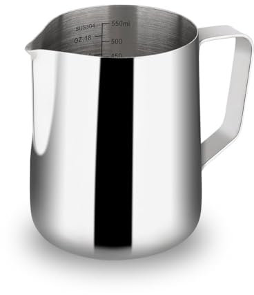 watchget Stainless Steel Milk Frothing Pitcher 20oz/600ml - Espresso Steaming Pitcher for Cappuccino, Latte Art, Coffee Machine Accessories Milk Jug Milk Frother Cup, Silver