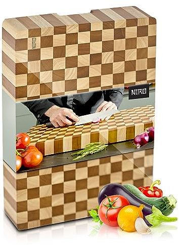 NIRO Tagliere da Cucina Professionale XXL in Legno 100% Pará Naturale Rubberwood, SPESSORE 6 CM, Dimensioni 60 x 40 x 6 cm, Atossico, Legno Massello Pregiato, Vassoio da Portata, Design Unico