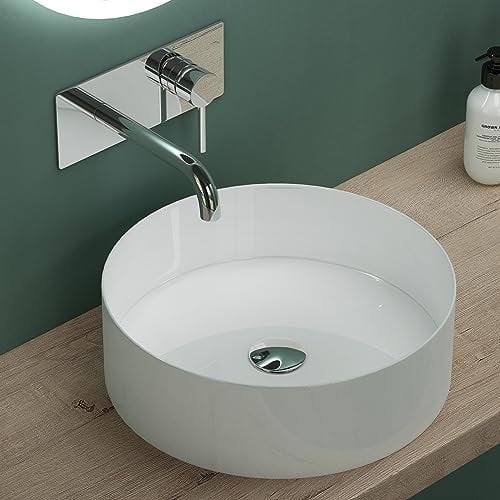 Mai & Mai Waschbecken Aufsatzwaschbecken BTH: 40x40x13cm Waschschale Rund Waschbecken aus Keramik Weiß mit Nano-Beschichtung Brüssel203