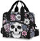 Sac à déjeuner isotherme portable avec motif tête de mort et fleurs, sac à déjeuner pour homme, sac à déjeuner avec bandoulière, personnalisé