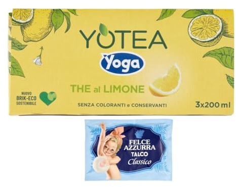 16er-Pack Yoga Yotea Thè Limone,Erfrischendes Alkoholfreies Getränk,Eistee mit Zitrone,3x200ml Brik + 1er-Pack Kostenlos Felce Azzurra Talkumpuder, 100g-Beutel