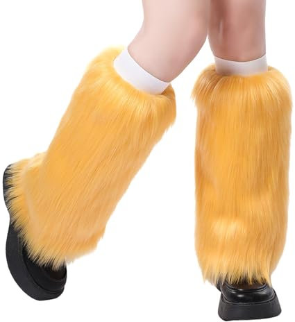 Gefomuofe Women's Faux Fur Leg Warmers, Plush Leg Warmers, Girls Furry Fuzzy Leg Warmers, Winter Cuffs, Women's for Winter Warmers, Carnival, Halloween, Fancy Dress, Theme Party, Fancy Dress, yellow,