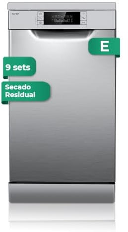Svan Lavavajillas 45 cm Inox SJ94500EDX. 2100W, 9 Cubiertos, 2 Bandejas, 7 Programas, Display LED manual, Función Stop&Go, Bajo nivel Sonoro, Eficiencia Energética Clase E