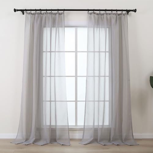 L.Z.E Vorhang Grau für Wohnzimmer Kurz, Gardine Hellgrau mit Kräuselband für Schienensystem, Transparente Gardinen Vorhänge für Schlafzimmer Fenster, 2er Set Leinenoptik Gardinenschals Modern 175 cm