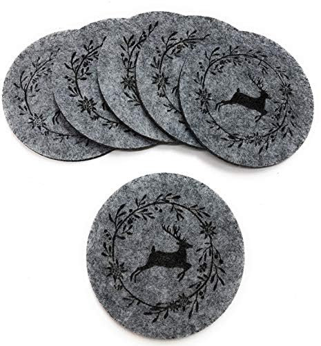 Boltze Glasuntersetzer Leopold Filz grau 6 er Set mit Hirsch ø 10 cm