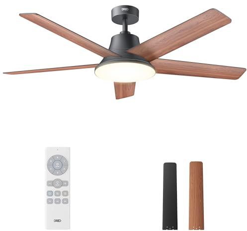 Dreo - Ventiladores de techo de 52 pulgadas con luces y control remoto, 6 velocidades, motor CC reversible silencioso, 5 ventiladores de techo regulables de temperatura de color para recámara, sala de