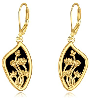Lotus Ohrringe für Damen Sterling Silber Lotus Schwarz Onyx Ohrringe Geschenke für Damen Mädchen