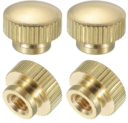 QUARKZMAN 4 Unidades Tuercas de Pulgar Estriadas M5 x D12mm x H9mm Latón | Perillas Redondas de Cabeza Alta y Agujero Ciego, con Cabeza Alta y Agujero Ciego con Collar