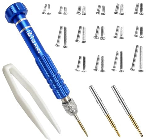 PTSLKHN Eye Glass Repairing Kit, S2 Steel Screwdriver with 15 Types of Screws, Precision Eyeglass Repair Tool Set (Blue 2in1-screws)