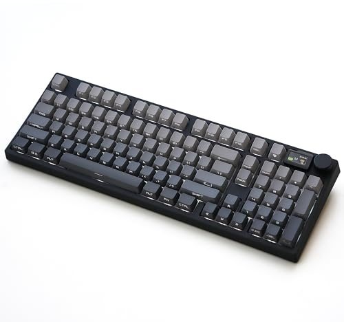 NJ98 Wireless Custom Mechanical Keyboard with Screen Knob 96% Hot Swappable RGB Keyboard Mac Windows (Dark, Brass Plate - Gateron Milky Yellow Pro)