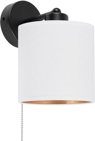 alfalux Wandlampe Mit Schnur-Zugschalter 1 Flammig Wandleuchte E27 LED Geeignet Wohnzimmer Schlafzimmer Küche SHWAND-CL-1010SC-WE Schwarz - Weiß