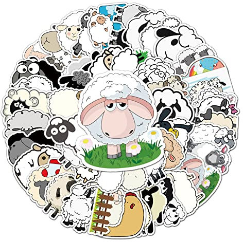 Sheep Schafe Aufkleber Sticker Set Kinder Teenager 50 Stück Tiere Wasserfeste Vinyl Decals Laptop Skateboard Koffer Helm Auto Fahrrad Handy Motorrad Fahrrad Scrapbook Mitgebsel Tagebuch Tassen