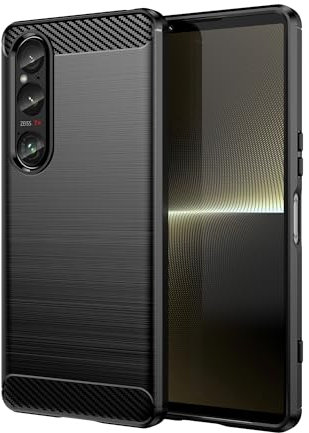 Wookfiss Coque pour Sony Xperia 1 VI, [Fibre de Carbone] Premium Flexible TPU Silicone Housse Etui de Protection Compatible avec Sony Xperia 1 VI, Anti-Rayures/Antichocs-Noir