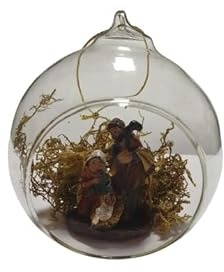BLUSUPERSHOP Kugel aus Glas zum Aufhängen, Durchmesser 9 cm, mit Maria-Josef Josef Jesu, für Weihnachtsbaum, Krippe, Armeno, ein Schlüsselanhänger mit Hörnern