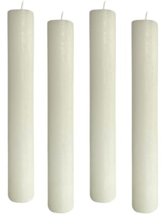 ukiyo 4er Pack Rustikale Stabkerzen H:24 cm Ø:3,4 cm - 24 Stunden Brenndauer - Dicke Kerzen Dinnerkerzen Tafelkerzen Kirchenkerzen, Farbe:Off-White/Creme