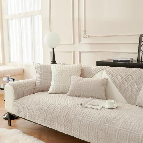 Upgrade Milchsamt Superweiche Sofa Überzug L Form U 1/2/3/4 Sitzer Couch Überzug Ecksofa, Sofabezug Set Universelle rutschfeste Sofaschoner SofaÜberwurf Schutzdecke für Wohnzimmer(Khaki, 70 * 210cm)
