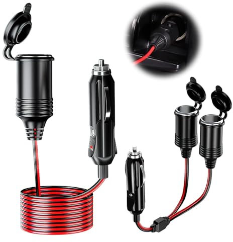 2 Piezas 4M Alargador Mechero Coche,12 V/24 V Enchufe Encendedor Mechero con Fusible de 16AWG/15A, Cable Alargador Mechero para Coche, Moto, SUV, Barco