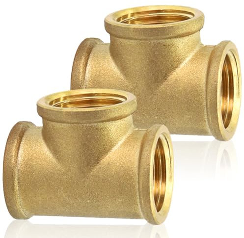 2 pezzi a T in ottone da 1/2, filettatura interna da 1/2, in ottone da 90°, G1/2, raccordo a T in ottone, filettatura interna, DN15, raccordo in ottone, adatto per acqua potabile