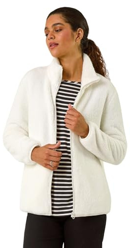 Roman Originals Soft Sherpa Fleece Jacket for Women UK - Ladies Autumn Everyday Winter Holiday Pull-On Comfy Soft Vacation Work Teddy Coat - White - Size S
