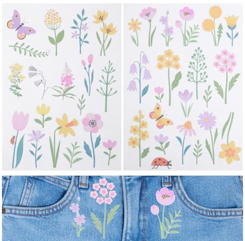 AOZUO 2 Stück A4 29.7x21cm Bunte Blumen Stickvlies Wasserlöslich,Selbstklebend Wasserlösliches Stickvlies,Stickvorlagen Wasserlöslich Embroidery Stickmaschine für Anfänger Mustern Geeignet Handnähen