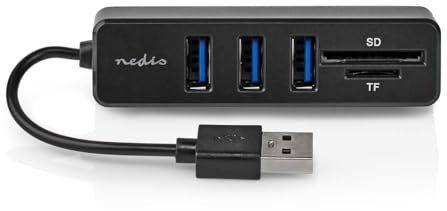 Nedis - Hub USB - 1 x USB-A - 3 x USB A Femelle - 5 Ports - USB 2.0 - USB alimenté - SD et MicroSD