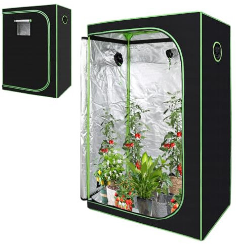 Yugodex Growzelt 120x60x180 cm Grow Tent 600D Oxford Grow Box Lichtdicht und Wasserdicht Pflanzenzelt Growschrank für Homegrowing Indoor-Anbau Luftig Gewächshaus Growroom Schwarz Grün