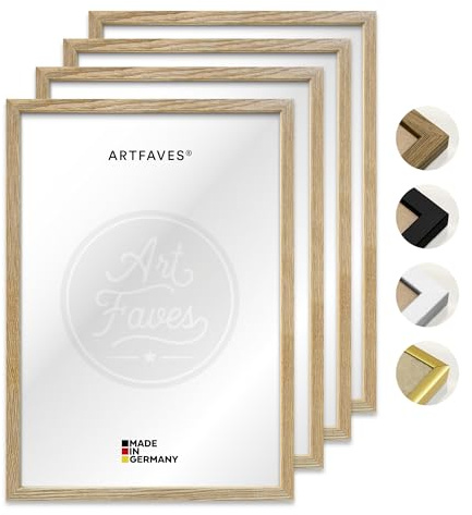 ARTFAVES® Bilderrahmen Set - 4 Stück aus Holz - 30 x 40 cm - EICHE natur - Holz Rahmen, Fotorahmen, Posterrahmen für Collage, mit Schutzfolie