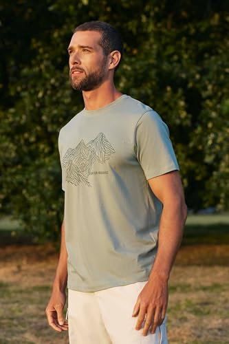 Mountain Warehouse Tonal Mountain Mens Cotton T-Shirt - Lightweight, Breathable & UV Protect Casual Tee - Autumn, Winter Outdoors, Holiday, Walking, Hiking Light Khaki L