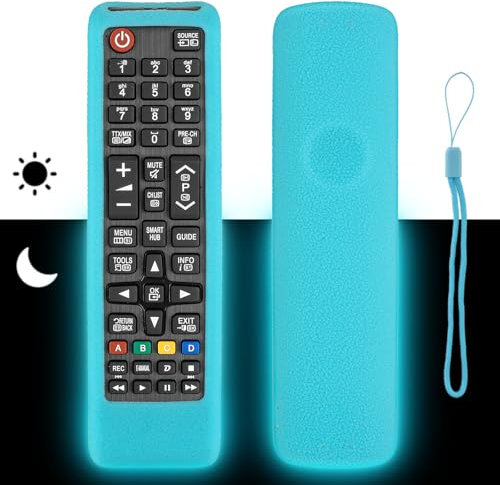 Custodia Telecomando in Silicone Compatibile Con Samsung BN5901175N BN5901268D AA5900786A BN5901175Q BN5901175P BN5901189A TV Telecomando Copertura Protettiva Antiurto Con un cordino(Blu Fluorescente)