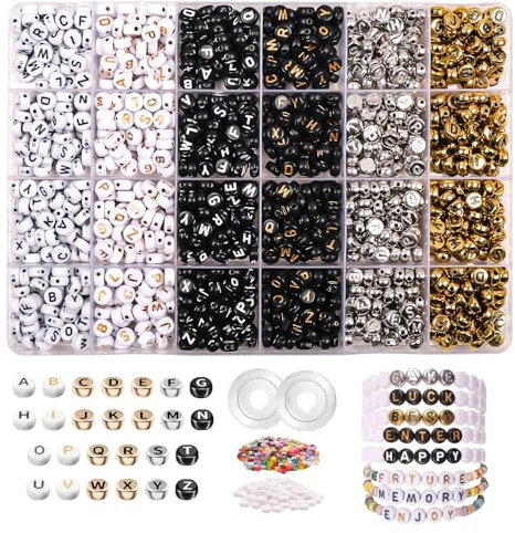 JHWELRG 6 Farben Buchstaben Perlen für Armbänder Selber Machen Perlen Set,mit Bunte Mini Glasperlen,Alphabet Buchstaben Bastelset für Halskette Haarband Schmuck Basteln Schmuckherstellung Set