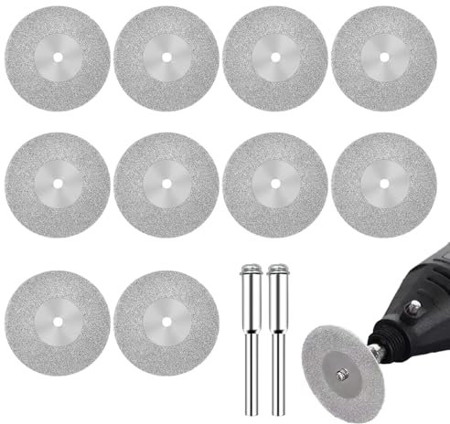 40mm Diamond Cutting Discs 10PCS Diamond Saw Cutting Blade with 2 Mandrels, Diamond Cutting Wheels Gemstones Glass Cutting Disc Set for Rotary Tool Accessories, for Wood Metal Glass Tile Ceramics