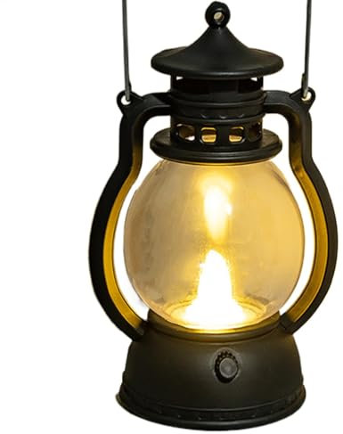 Flame Effect LED Lantern - Hangable Kerosene Lantern Battery Powered | Electric Retro Lantern Outdoor Light for Desk Table Shelf Windowsill