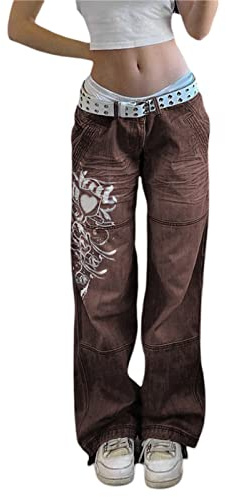 LYSINK Women Wide Leg Jeans Loose High Waisted Straight with Pockets Pants Summer Spring Casual Denim Long Trouser (Bf Brown, M)