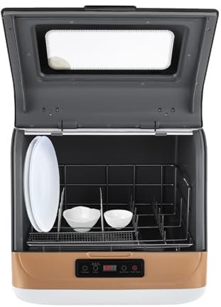 Lavastoviglie da tavolo, 800 W, mini lavastoviglie con 3 modalità di lavaggio, per 12-20 piatti, controllo touch, per casa, ufficio, campeggio, 45 x 40 x 44,8 cm, oro