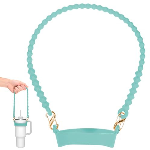 M METERXITY Water Bottle Handle, 15.7 Inch Silicone Portable Water Bottle Sling Carrier, Holder with Straps for Stanley Cup/Most 8-40oz Cups Accessories [Green]