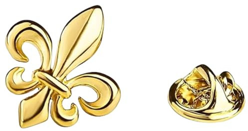 Klassische und elegante Goldfarbene Brosche - Ideal als Geschenk für Männer - Passend für Anzug, Hemd - Mit Fleur - de - Lys und Lilienmotive, auch als Manschettenknöpfe verwendbar