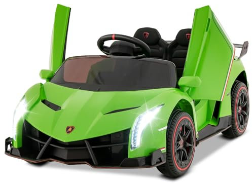 COSTWAY 12V Kids Electric Ride on Car with Remote Control, LED Lights, MP3, Music, Hydraulic Doors, 4 Motors Licensed Lamborghini Battery Powered Toy Vehicle for Boys and Girls (Green)