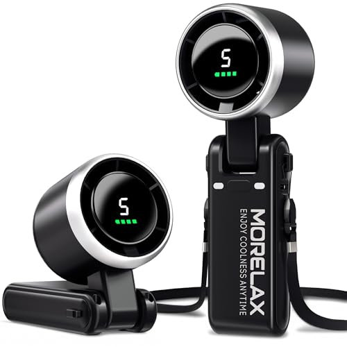 Morelax Turbo Ventilador Portátil de Mano, 5 Velocidades con Pantalla LED, Motor Potente, 4000 mAh, Recargable por USB, Para Actividades al Aire Libre, Viajes y Trabajo, Negro