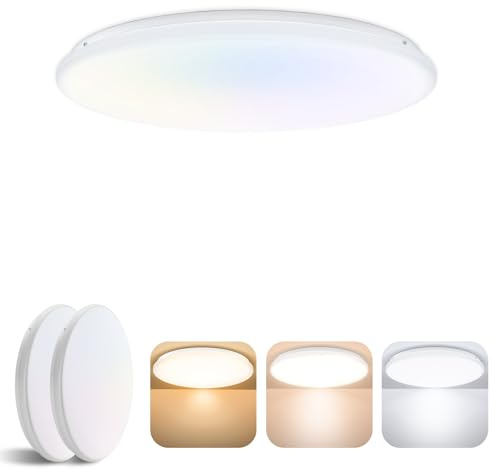 novapollo Lod de 2 Ø37CM Plafonnier Led, 32W 3360LM, 3000K 4000K 6500K 3 Couleurs Lampe Plafond, IP44 Etanche Plafonnier Salle de Bain pour Cuisine, Chambre,Couloir, Garage, Balcon