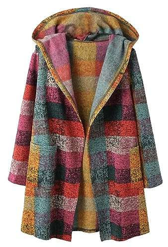 Generisch Norwegian Pullover Women's Wool Hooded Coat Pocket Cardigan Loose Tops Mustard Cardigan Women
